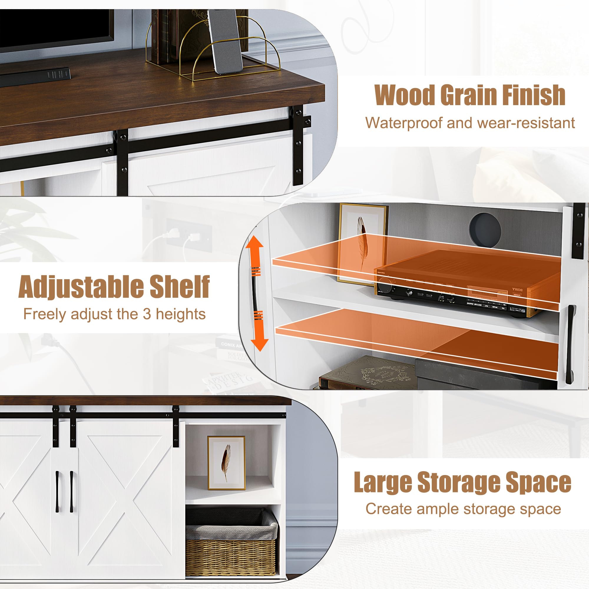 Farmhouse TV Stand with Storage and Barn Doors