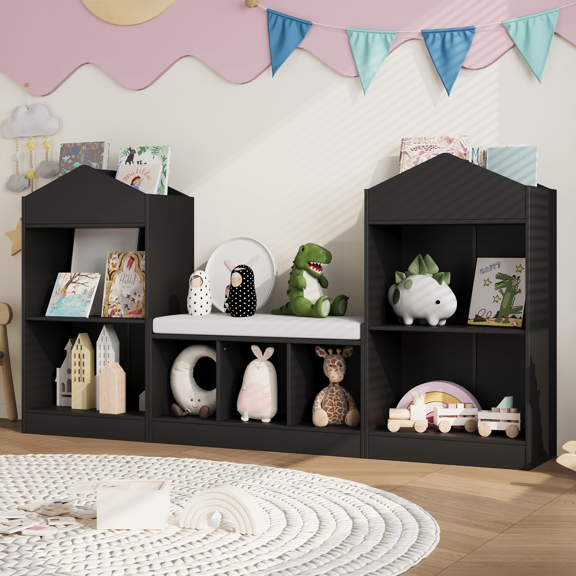 Kids Bookshelf with Reading Nook and Storage