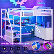 Full Size Loft Bed with Desk and Storage