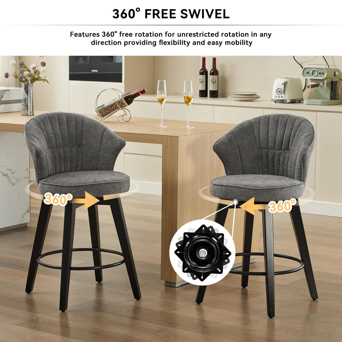 Swivel Barstools Set of 2 - 24 Inch Counter Height