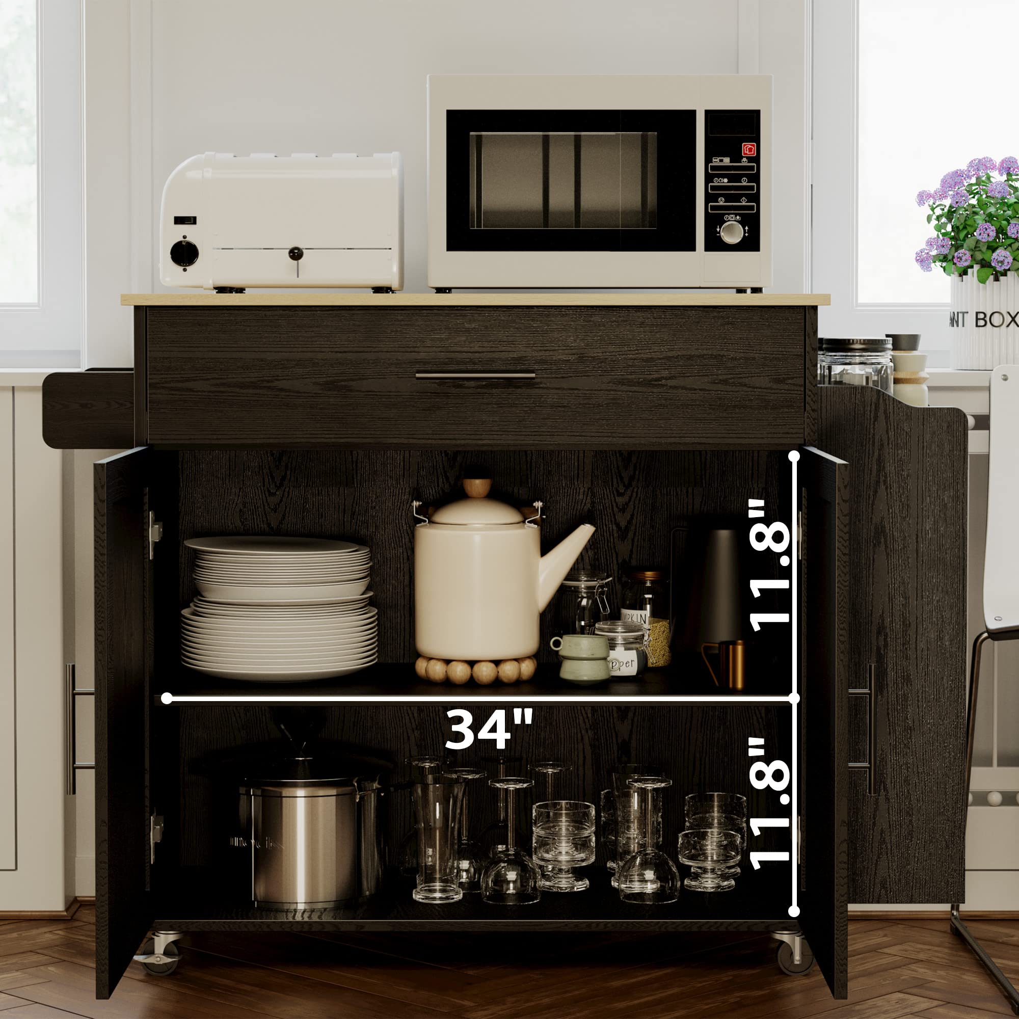 Rolling Kitchen Island with Storage and Charging Station