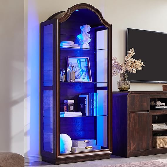 Arched Glass Display Cabinet with LED Lights