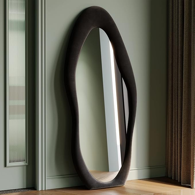 Full Length Wall Mirror 63" x 24" Flannel Wrapped Wooden Frame