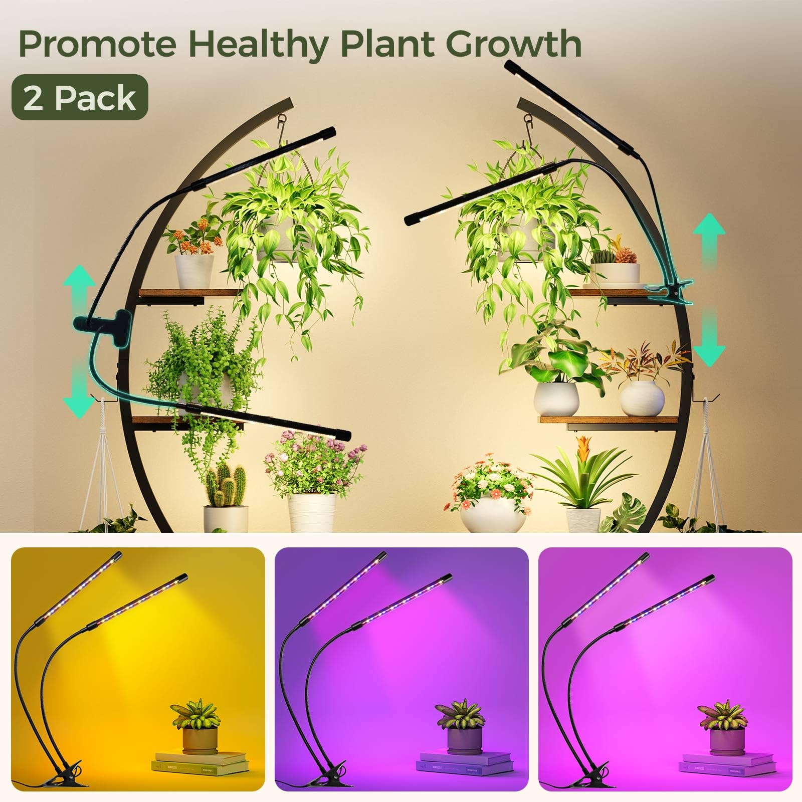 7-Tier Metal Plant Stand with LED Grow Light - Half Moon Design