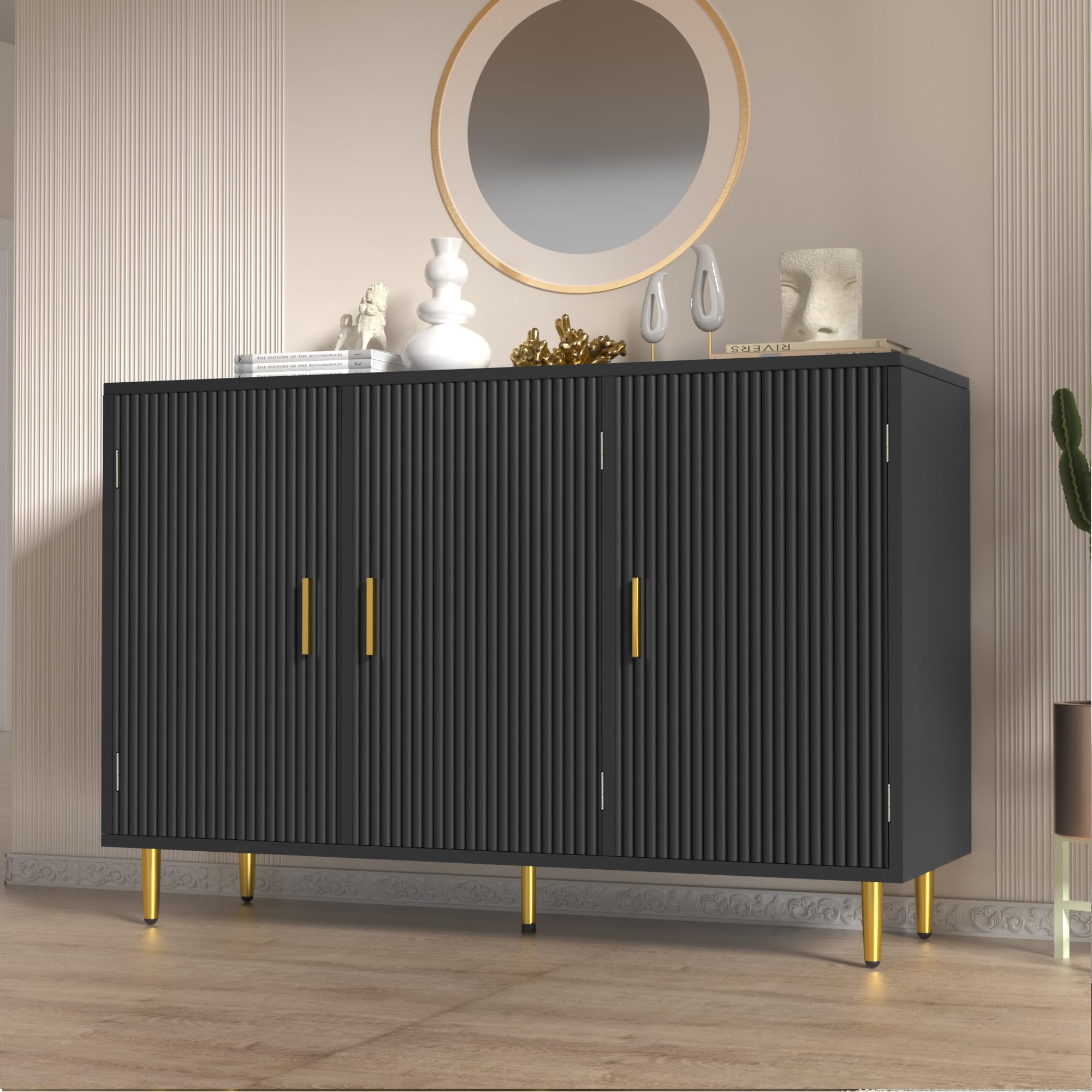 Black Sideboard Buffet Cabinet with 3 Doors