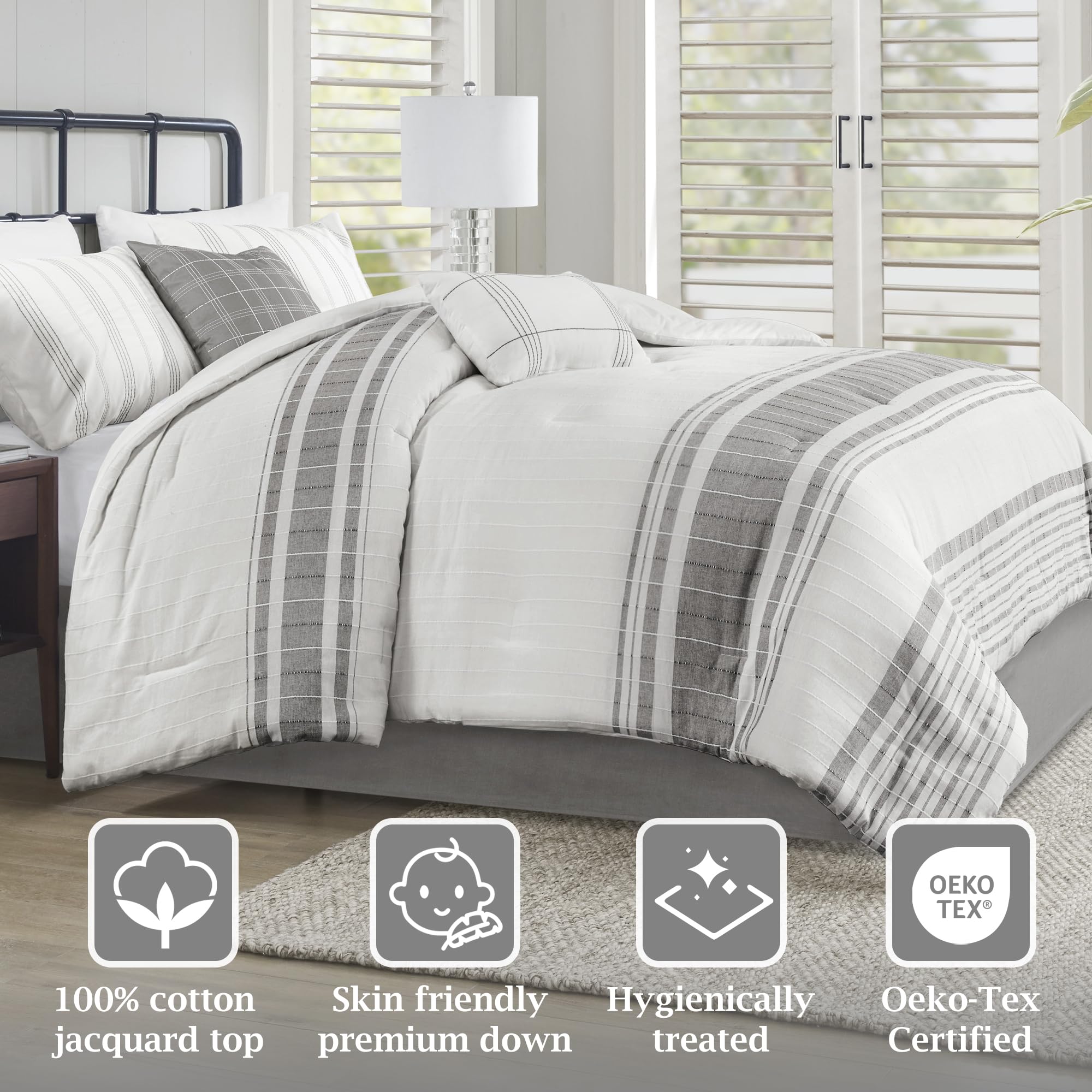 Morgan Cotton Comforter Set - King Size Striped Jacquard Bedding