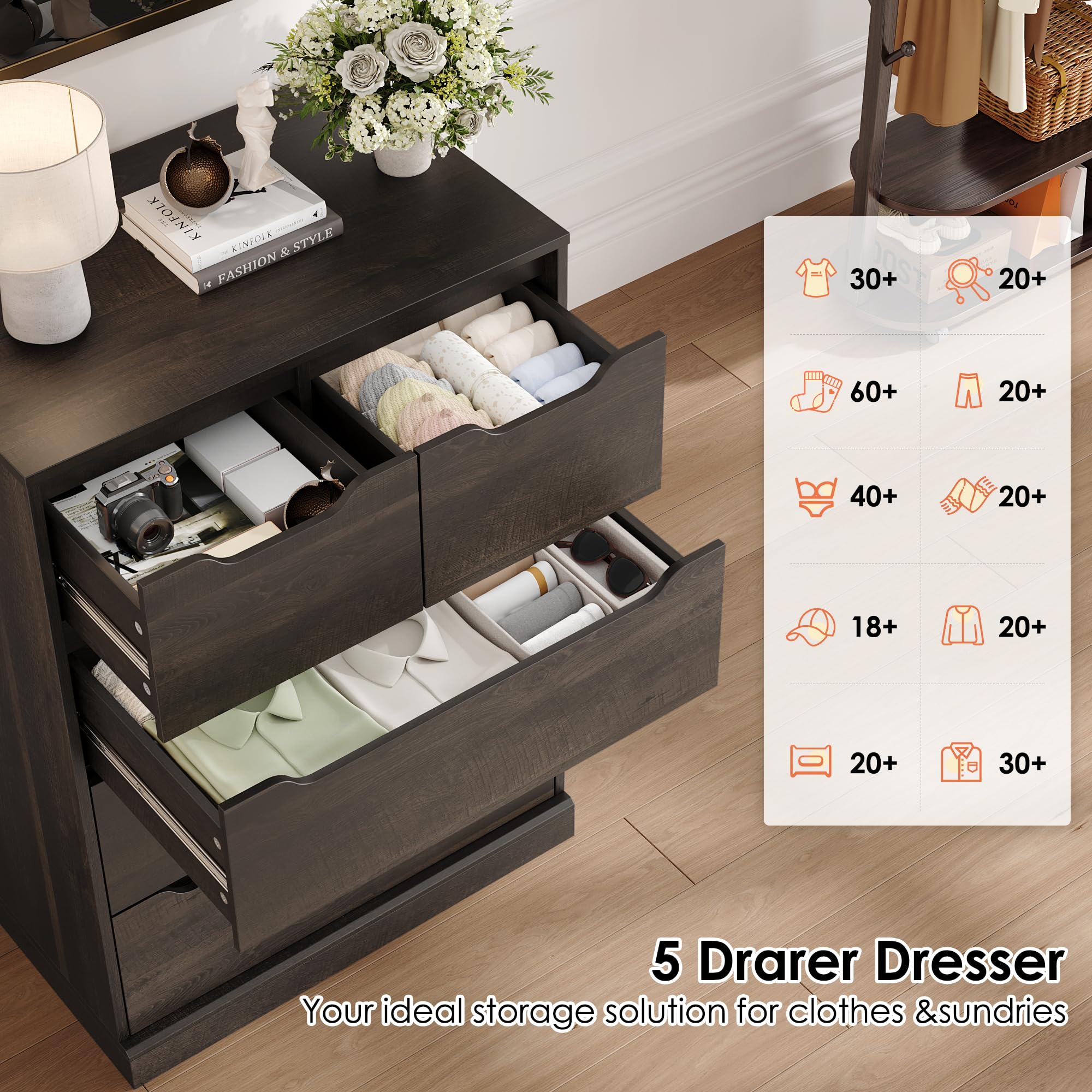 5 Drawer Dresser Dark Brown