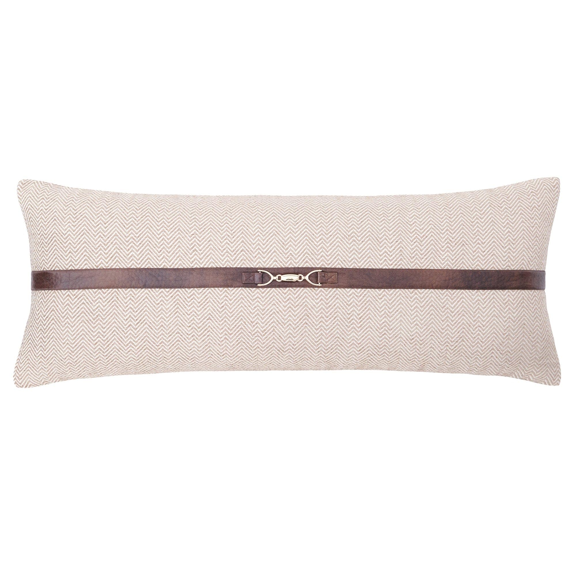Chenille Herringbone Buckle Detailed Lumbar Pillow 14x36 Sand