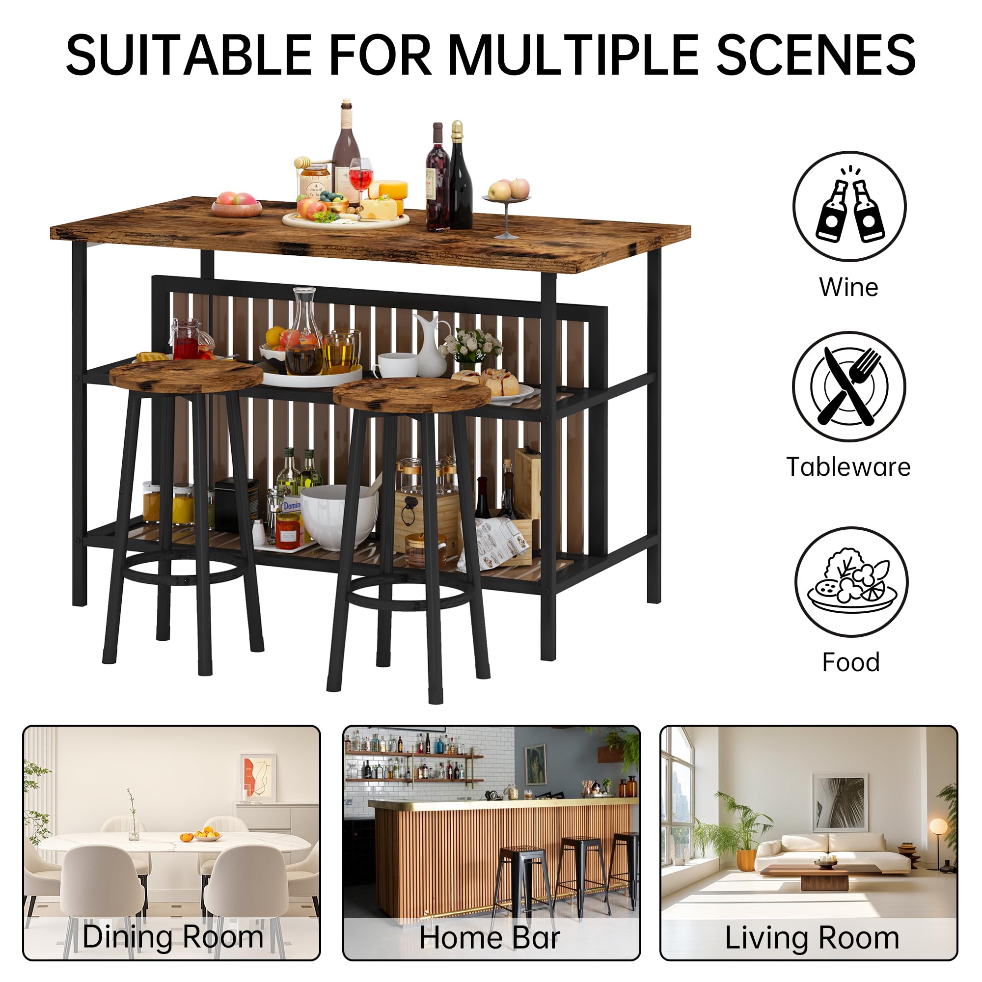 3 Piece Pub Set with Storage Shelves
