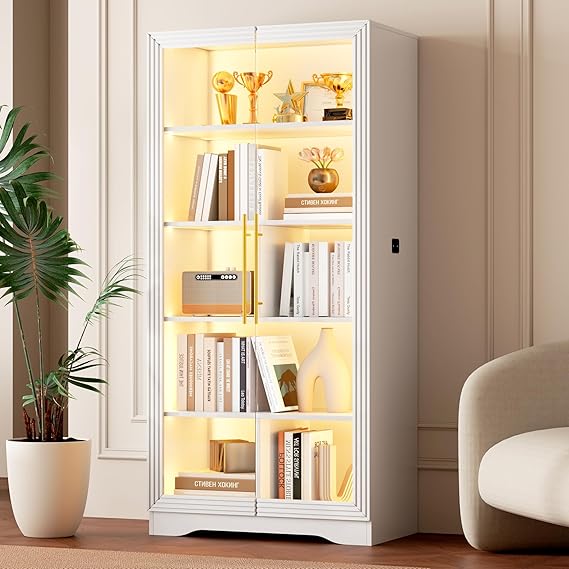 Glass Display Cabinet with LED Lights 5-Tier