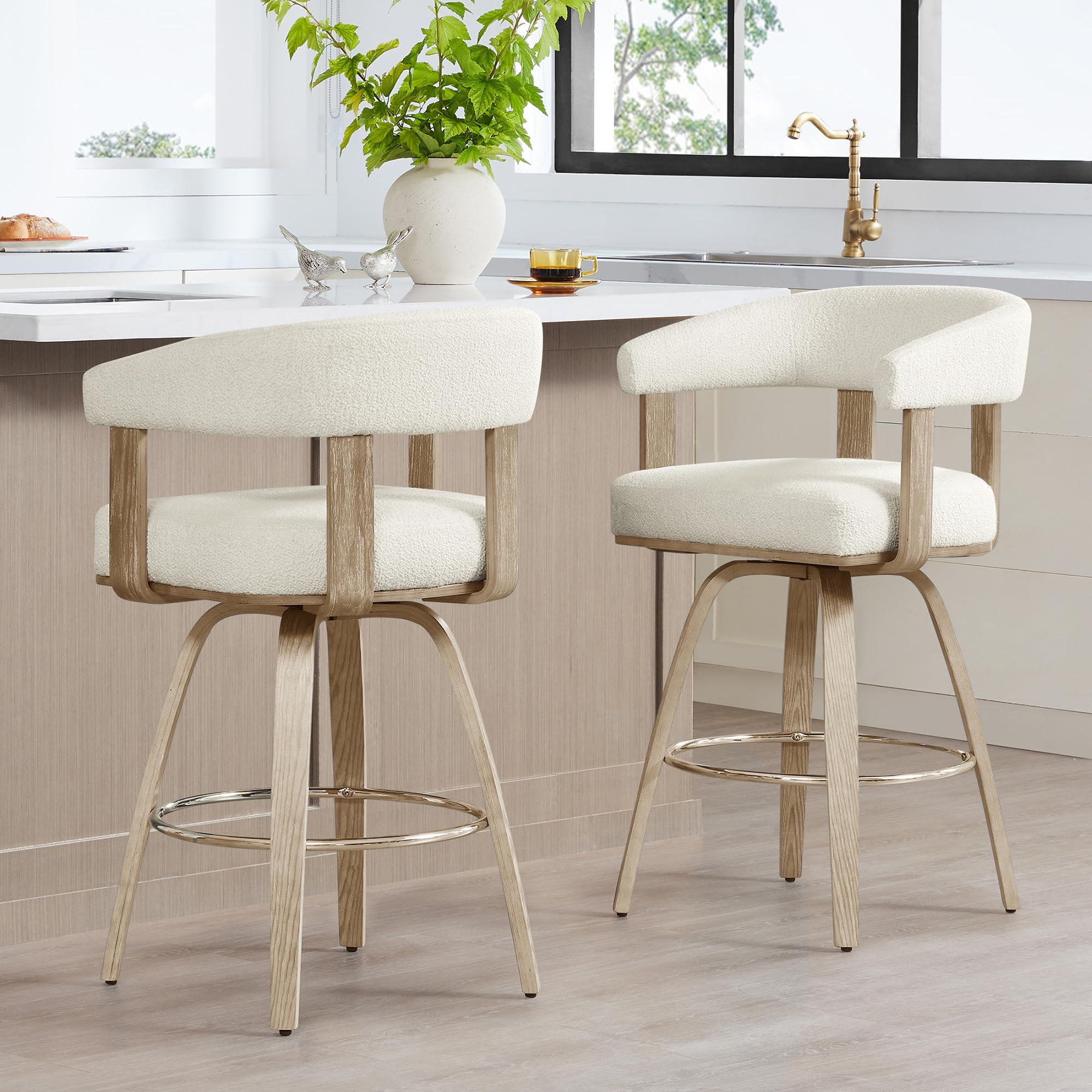 Swivel Counter Height Barstools Set of 2 with Back and Armrest