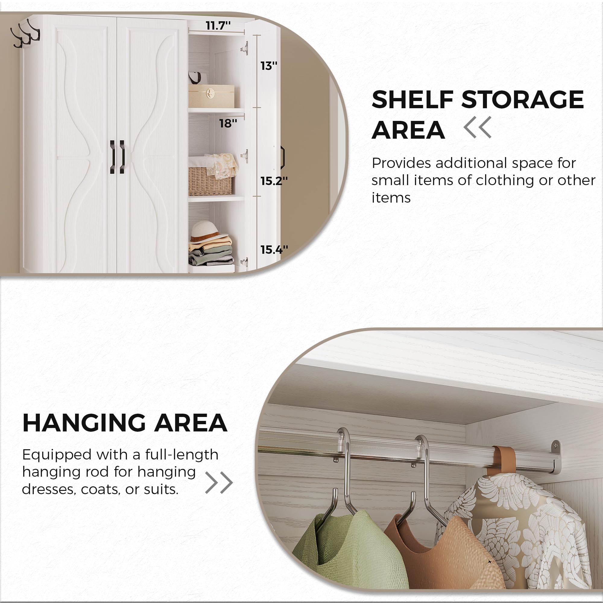 Armoire Wardrobe Closet with 4 Doors and Drawers