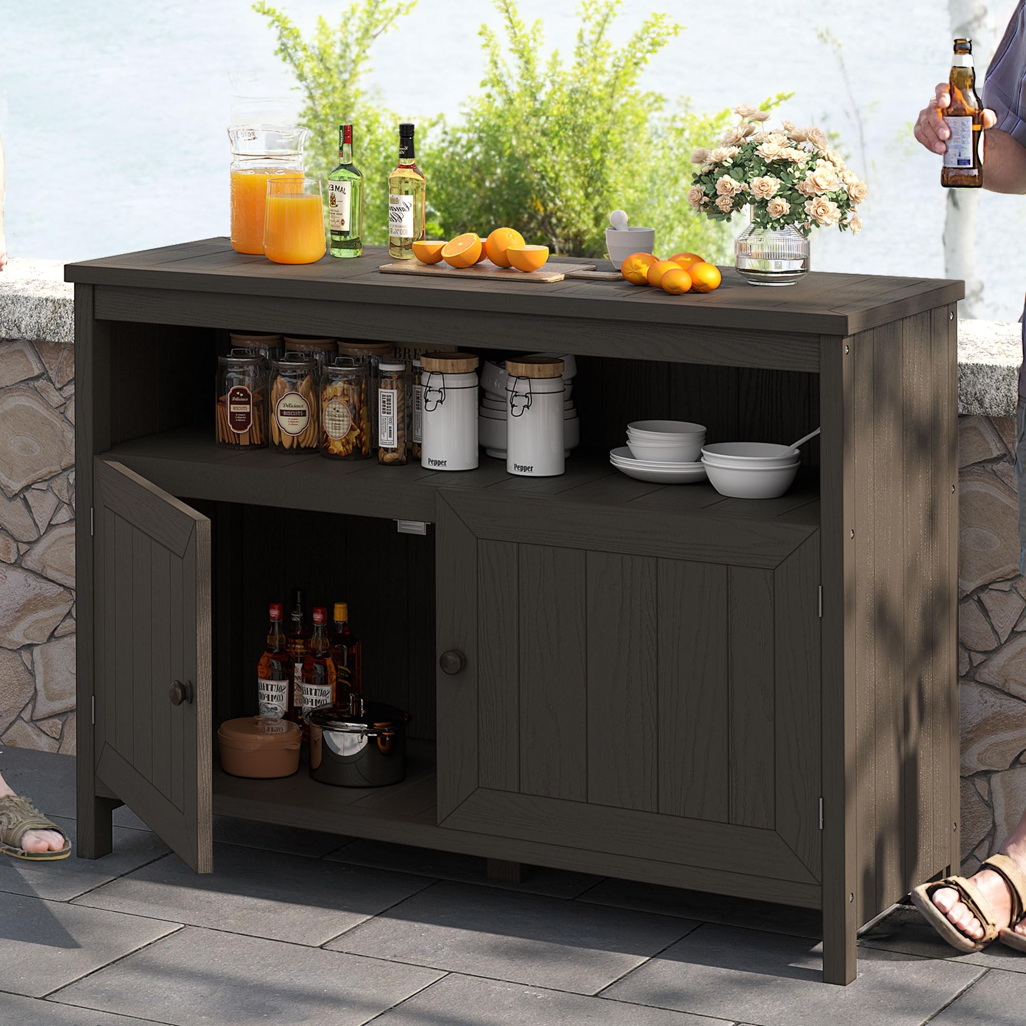 Outdoor Sideboard Storage Cabinet with Shelves