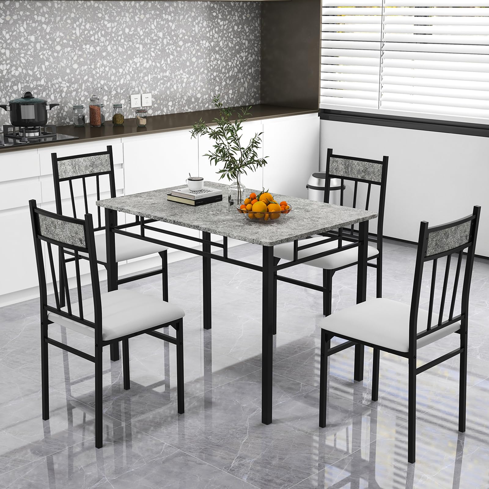 5-Piece Dining Table Set with High-Back Chairs