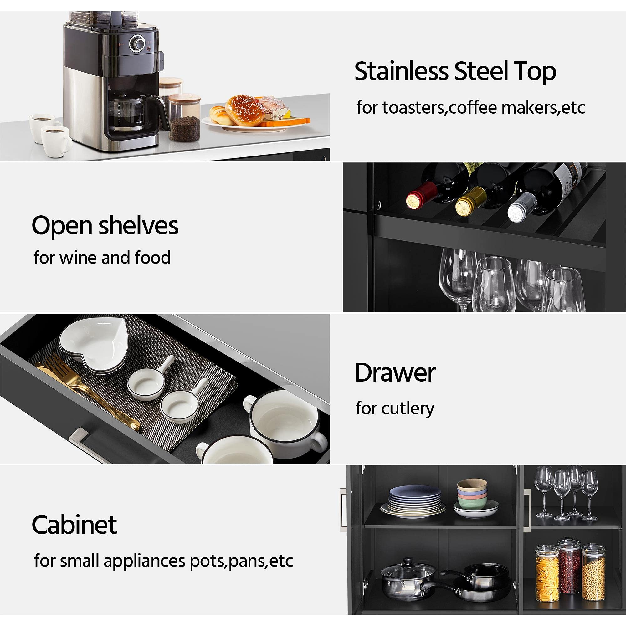 Kitchen Cart with Stainless Steel Top on Wheels