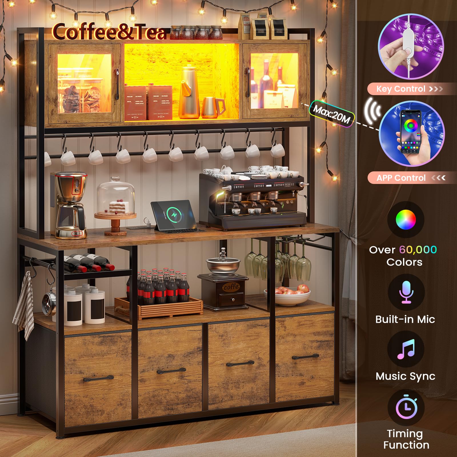 Baker's Rack with Power Outlet and LED Light