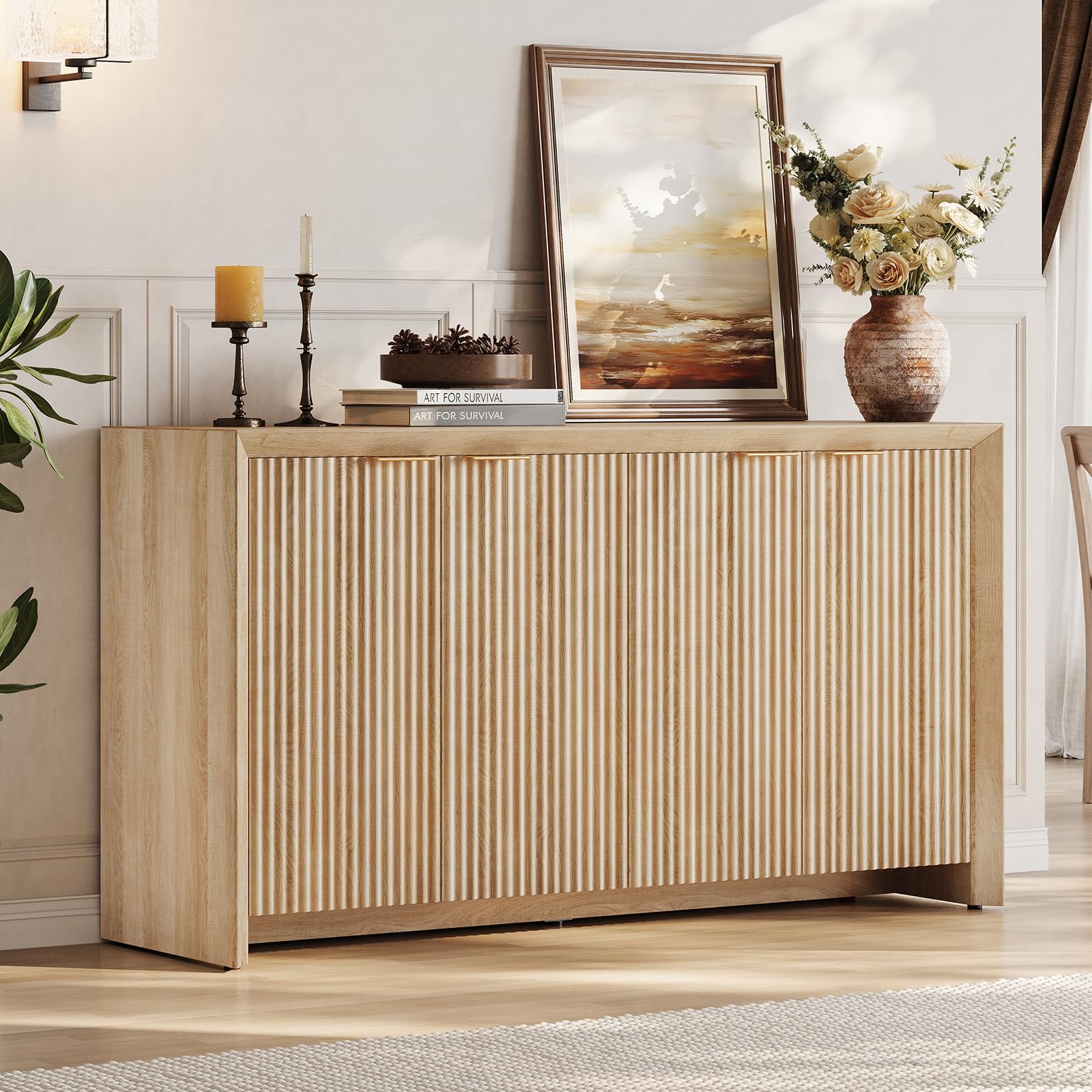Fluted Sideboard Buffet Cabinet with Storage