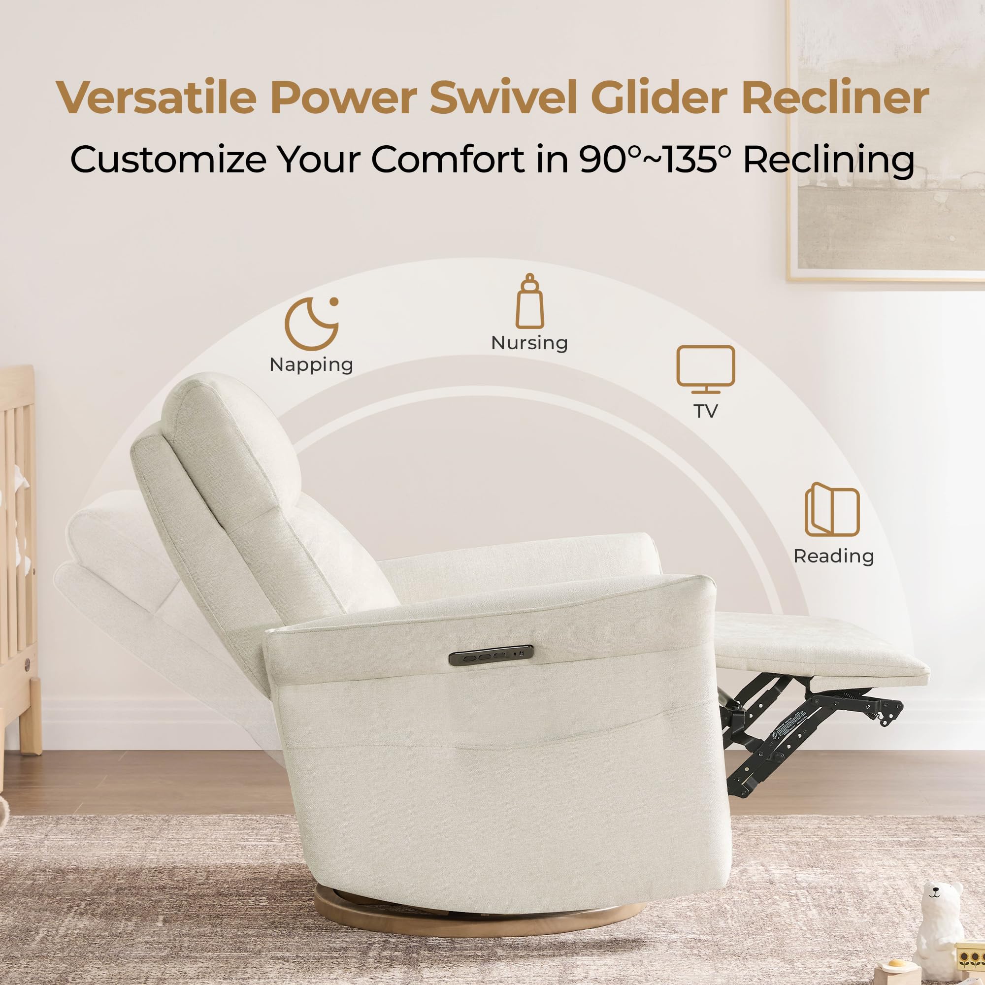 Power Recliner Chair with Triple Motor Swivel Glider