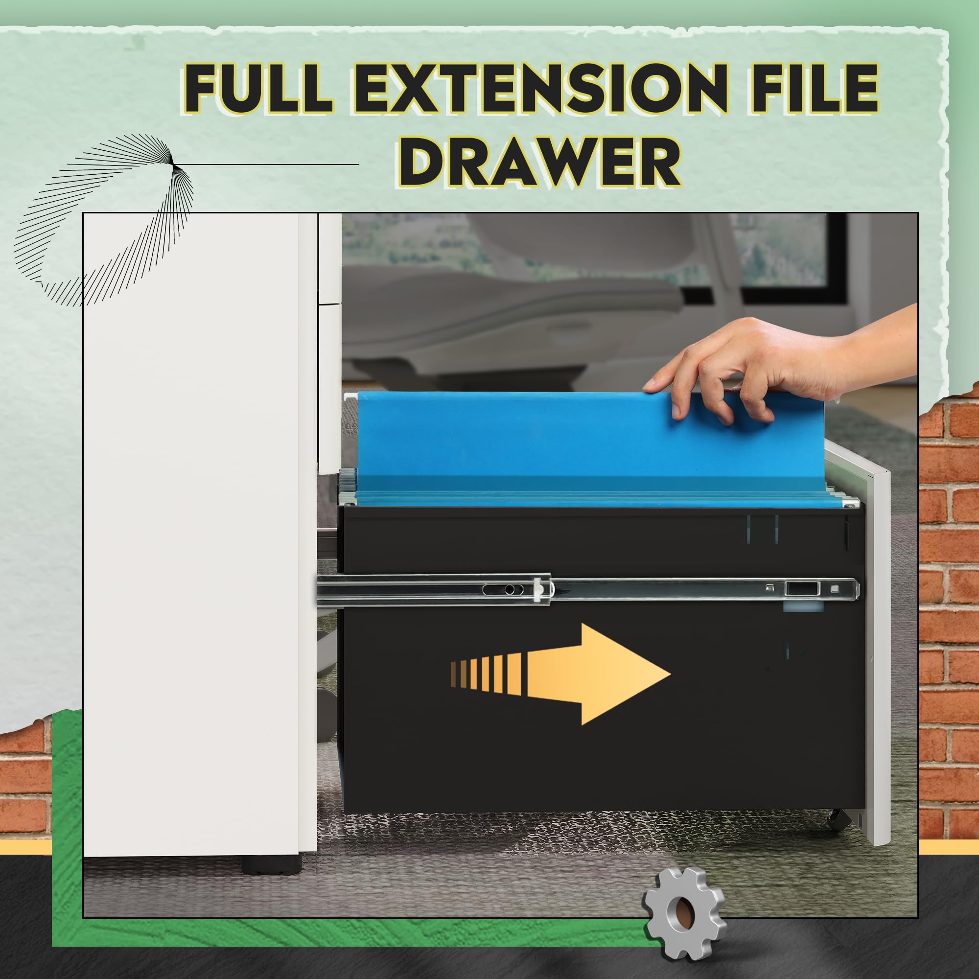 3 Drawer Mobile File Cabinet with Lock