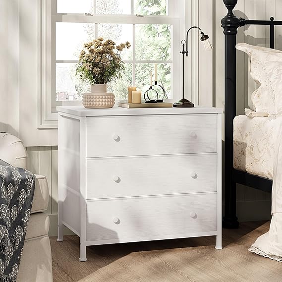 Black Nightstand with Fabric Drawers - 3 Drawer Dresser