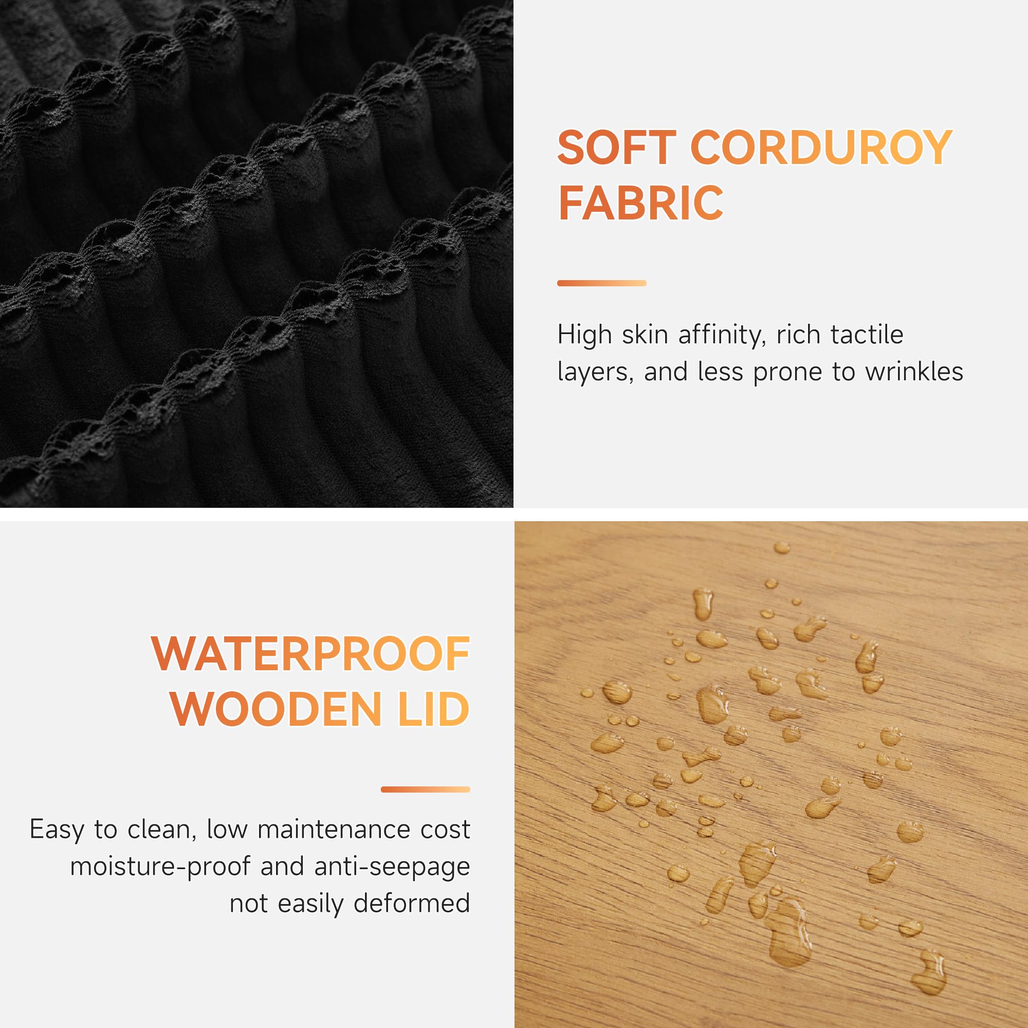 75" Corduroy Loveseat with Storage Ottoman & USB, Cloud Deep Seat Couch with Convertible Ottoman Coffee Table, Double Chaise Lounge for Living Room, Corduroy Black