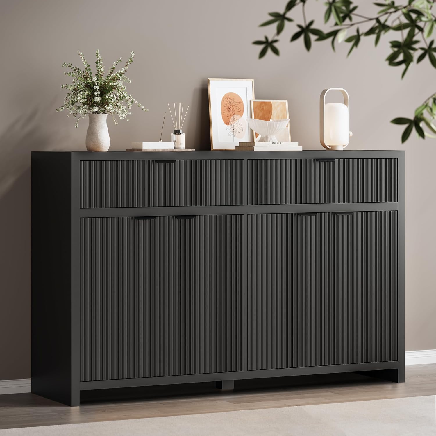 Fluted Sideboard Buffet Cabinet with Storage Drawers