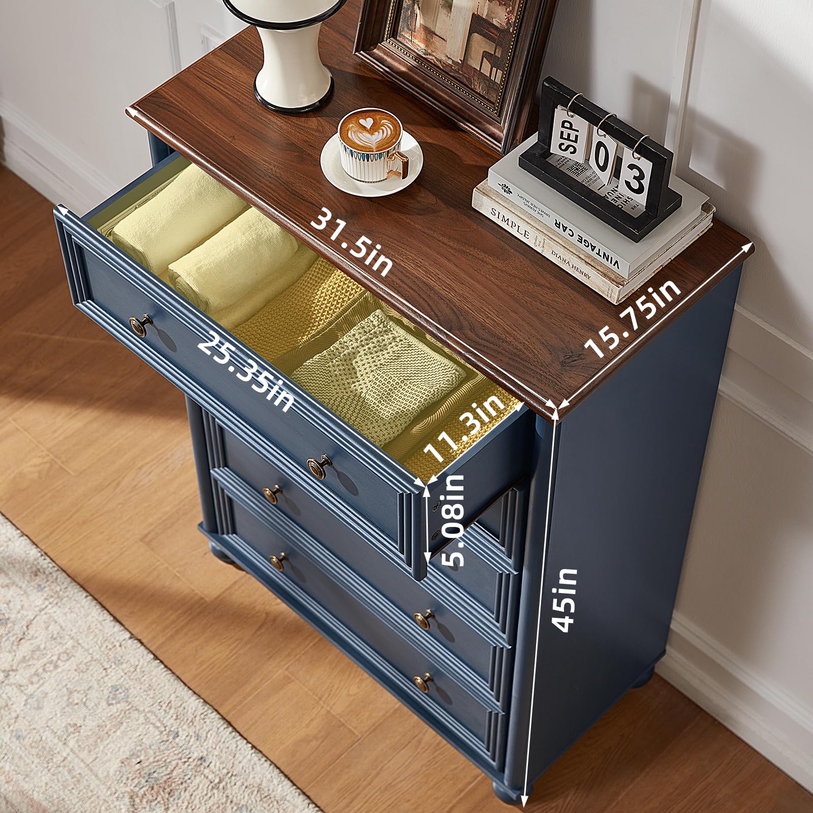 5 Drawer Dresser with Roman Column Design