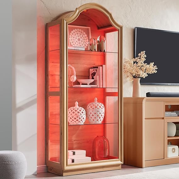 Arched Glass Display Cabinet with LED Lights