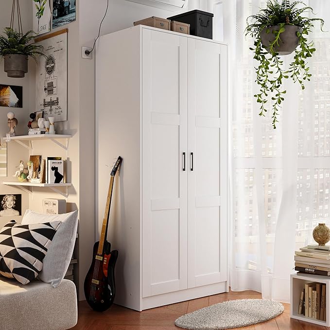 White Wardrobe Closet with 2 Doors and 2 Drawers