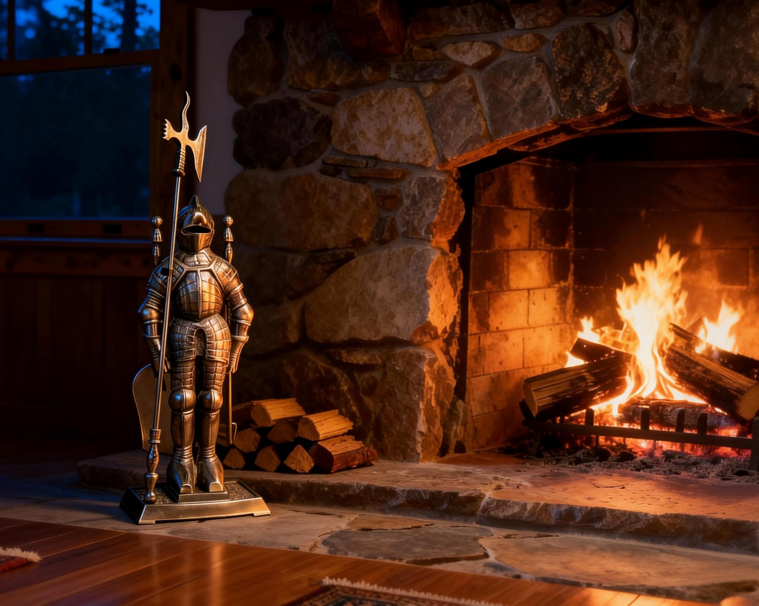 Medieval Knight Fireplace Tool Set - 4 Piece Cast Iron
