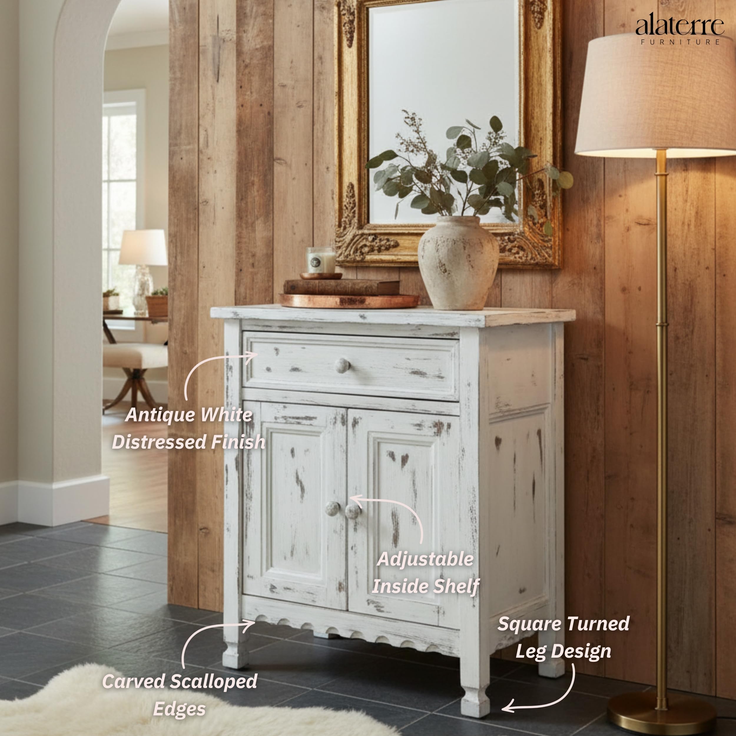 Country Cottage Accent Cabinet with Drawer and Adjustable Shelf