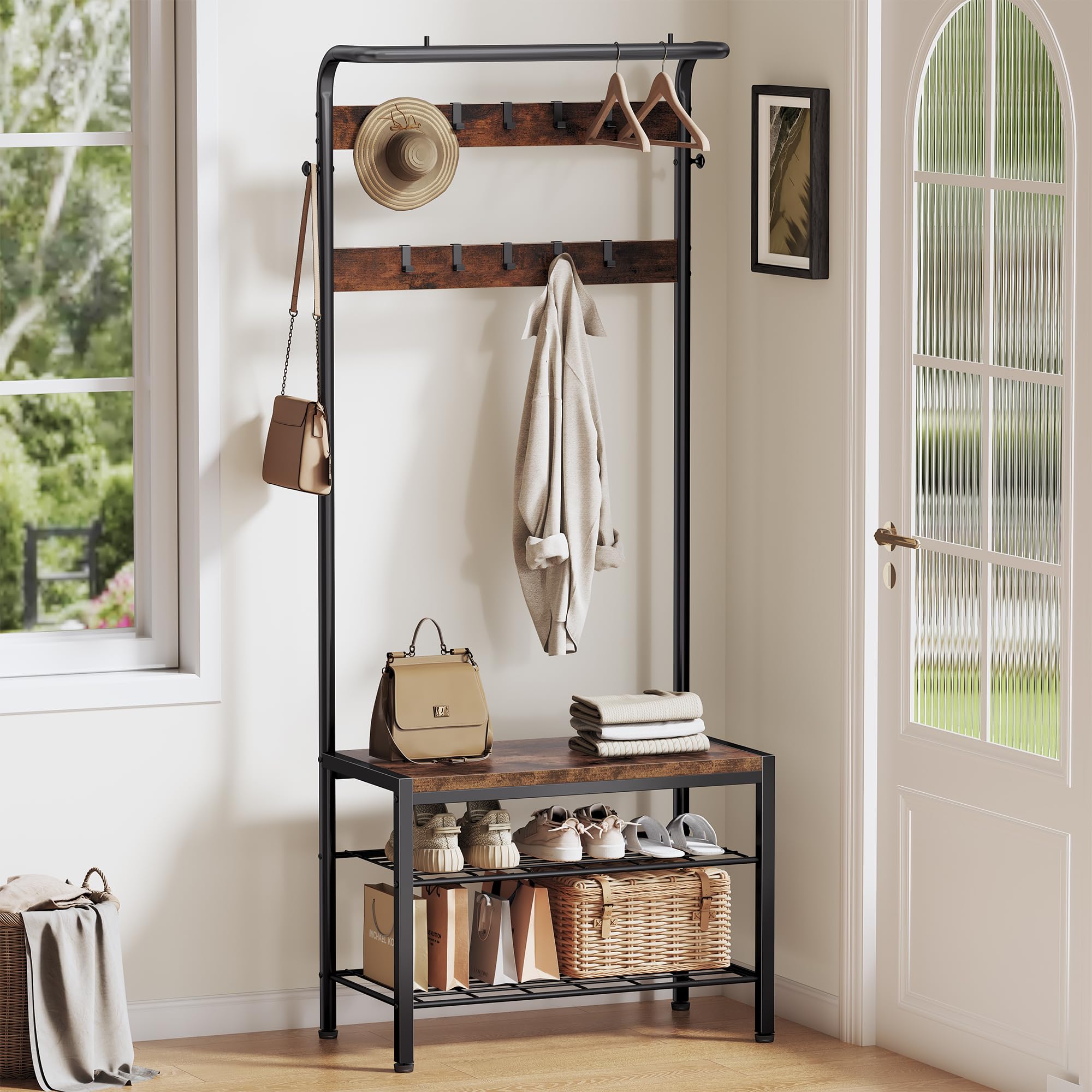 Hall Tree with Shoe Bench and Coat Rack