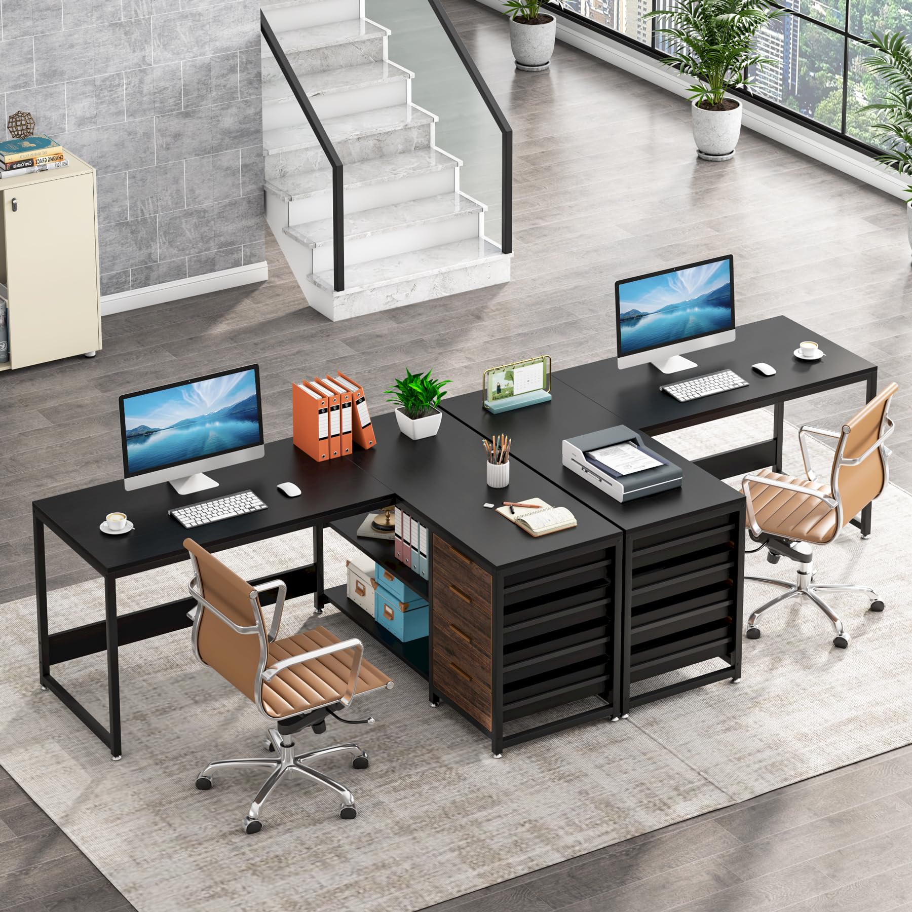 L-Shaped Computer Desk with Storage Drawers 59 Inch