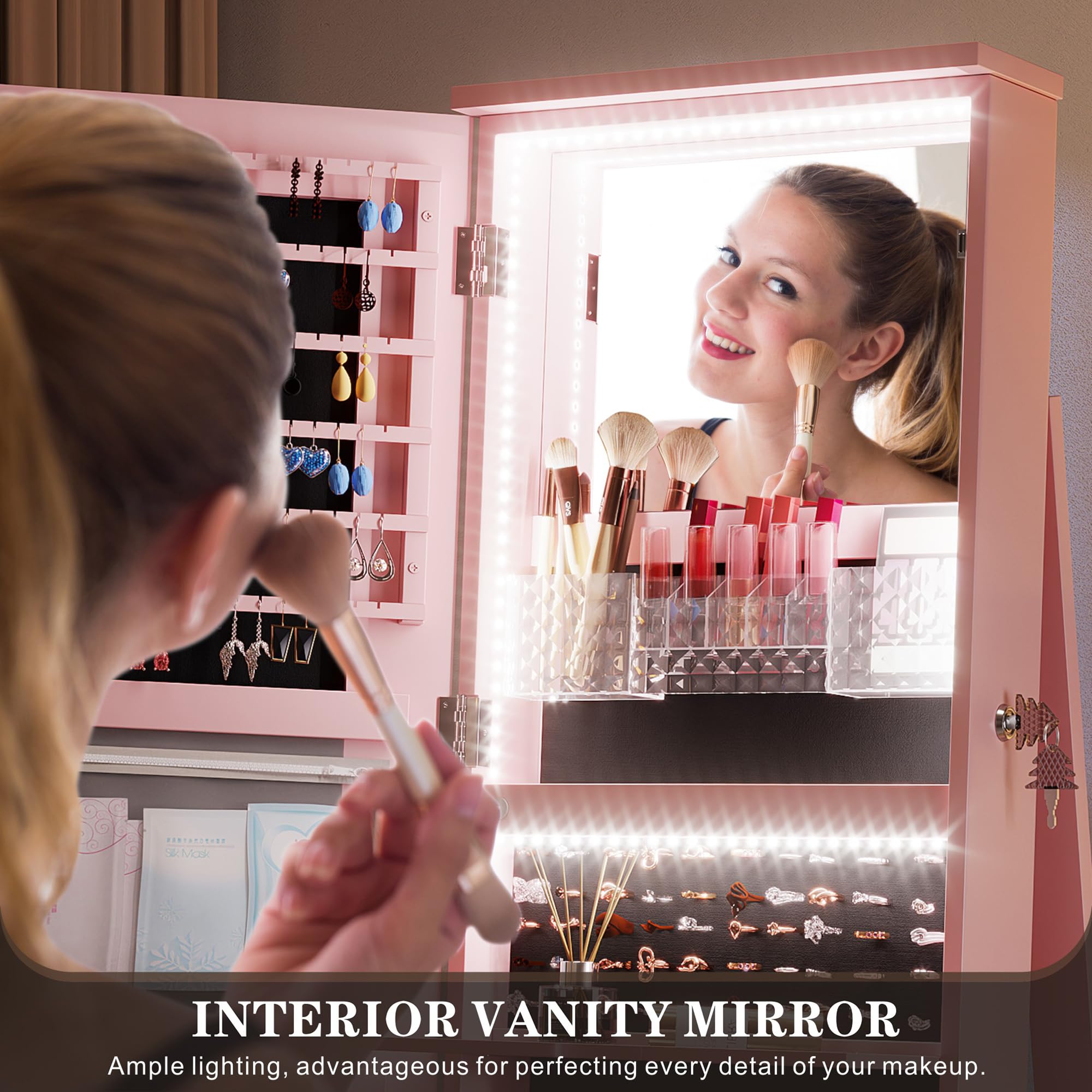 Swivel Jewelry Organizer with Full Length Mirror and Lights