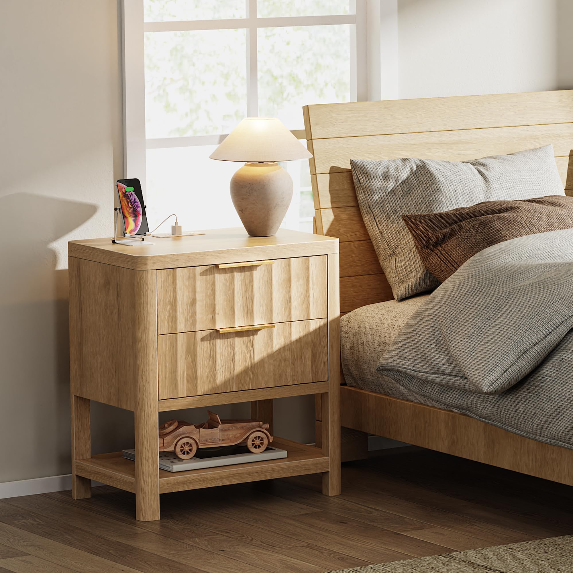 Tall Nightstand with Charging Station