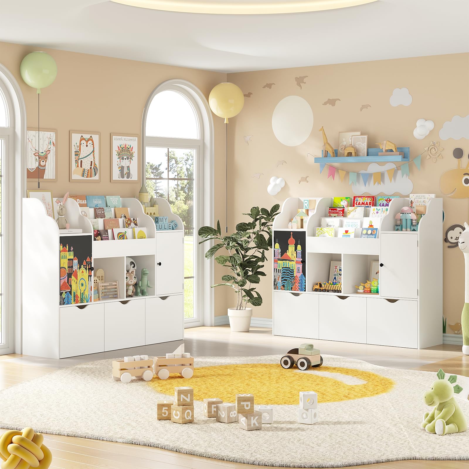 Kids Bookshelf with Chalkboard and Storage