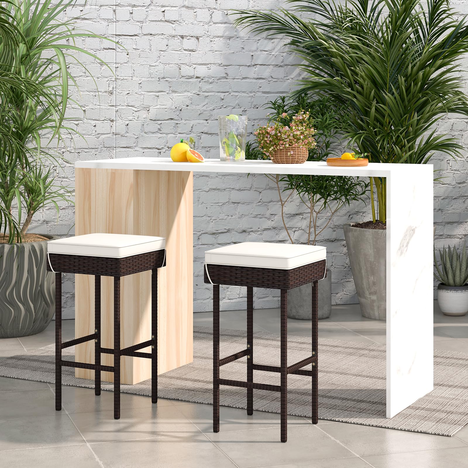 Outdoor Rattan Bar Stools Set of 2