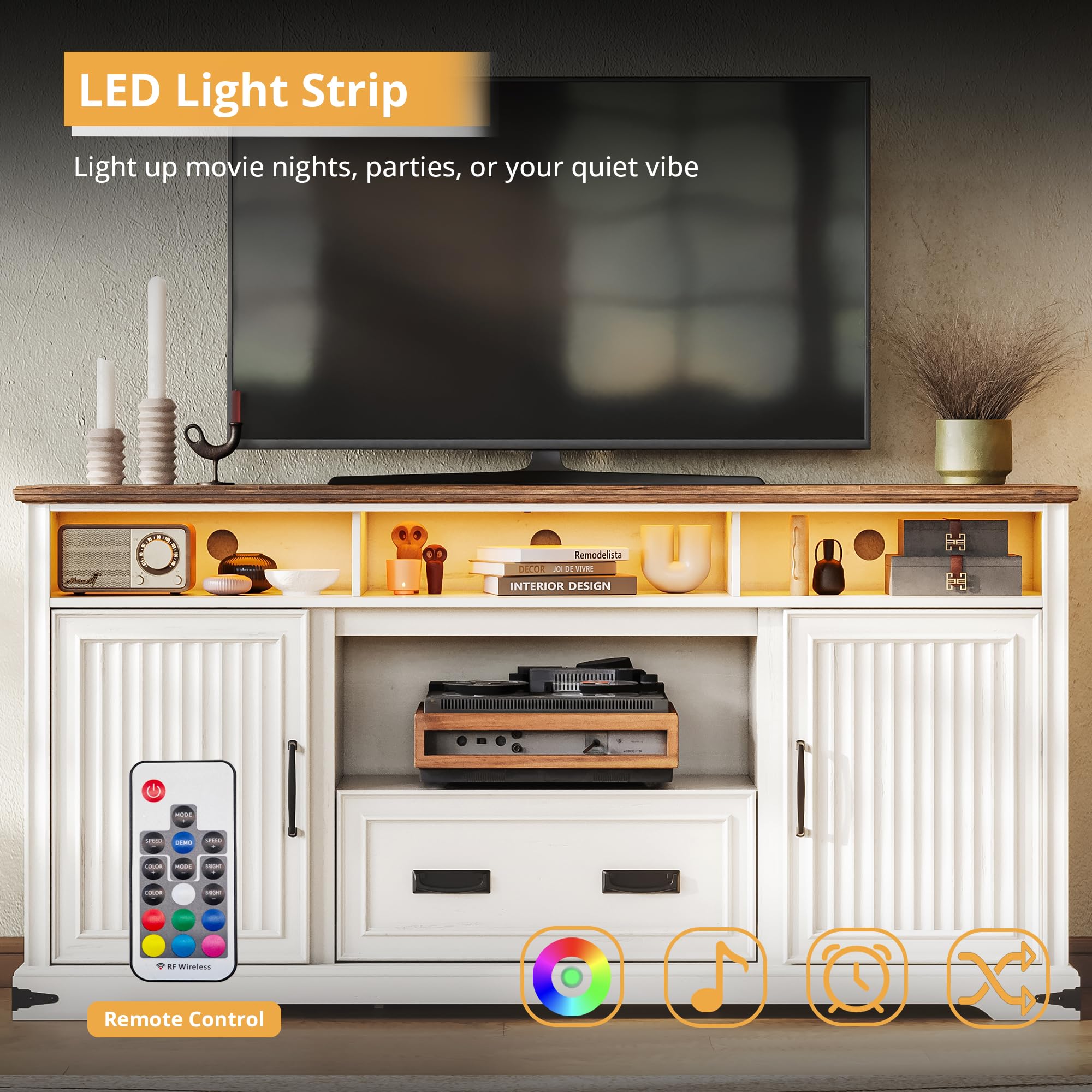 TV Stand with Sliding Doors and LED Lights