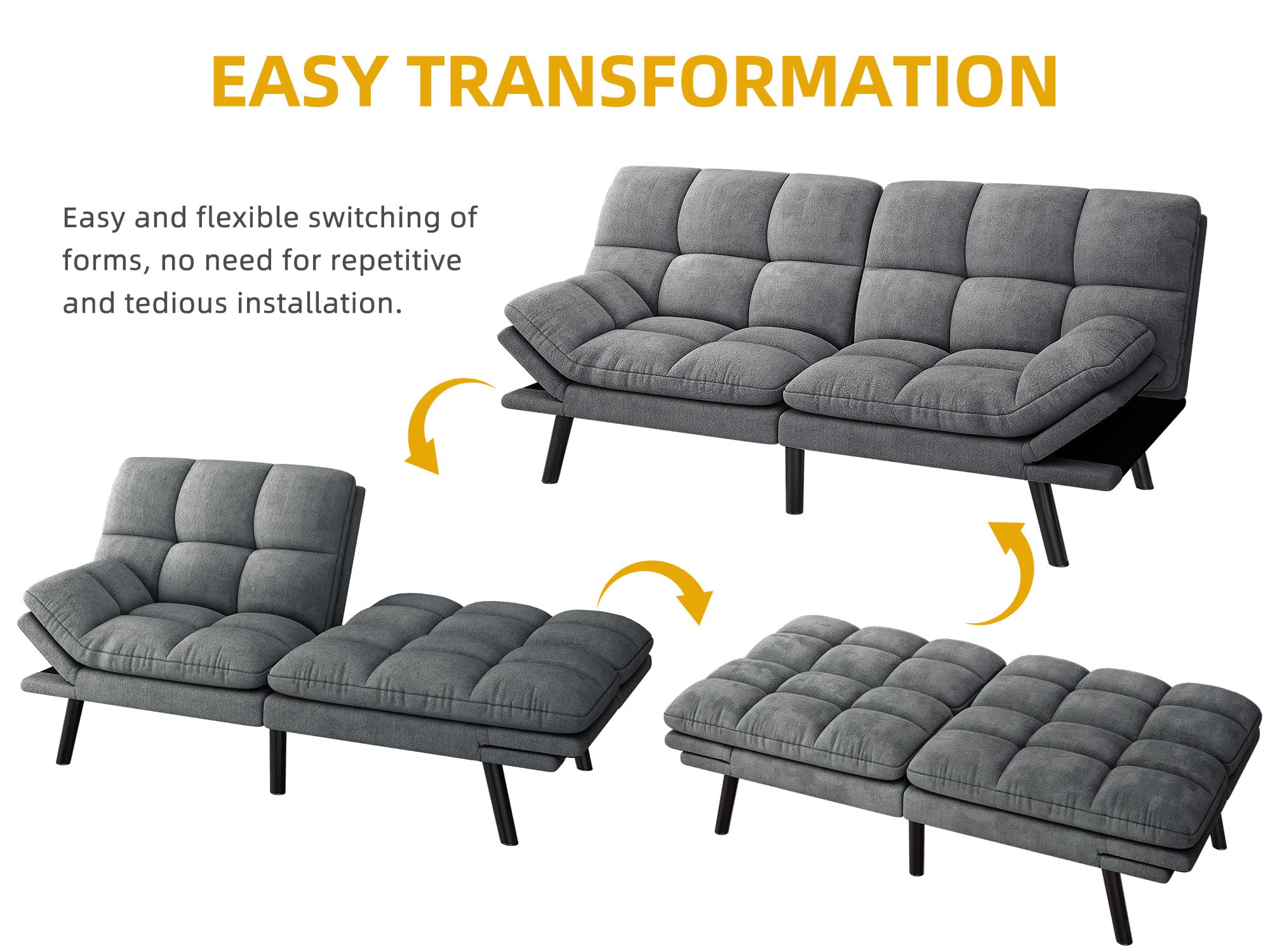 Convertible Futon Sofa Bed 70" with Adjustable Backrest