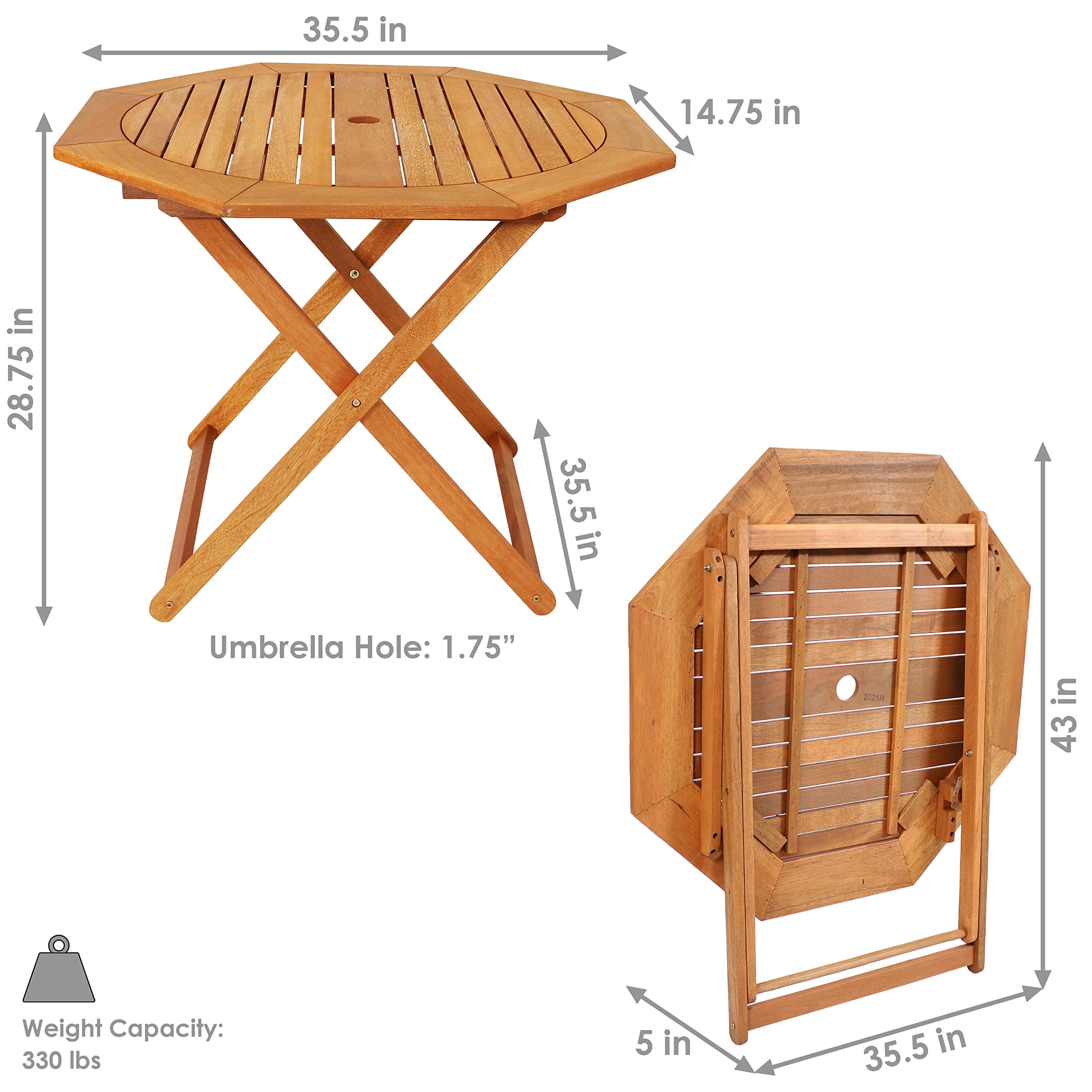 Folding Meranti Wood Outdoor Dining Table with Umbrella Hole