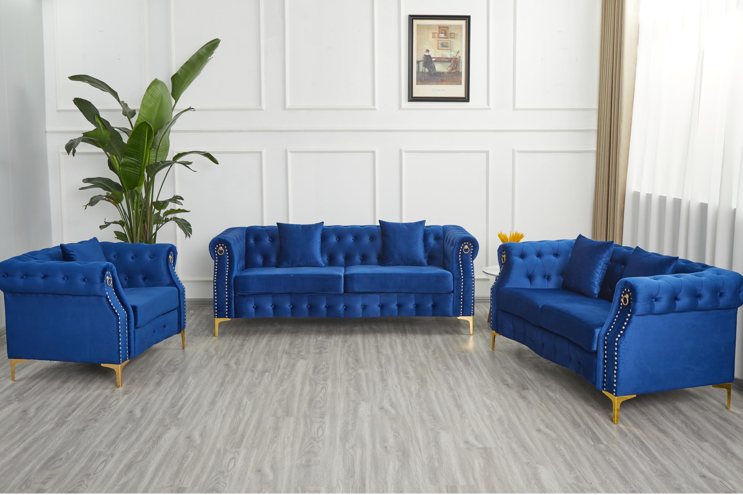 3-Piece Velvet Living Room Set with Tufted Design
