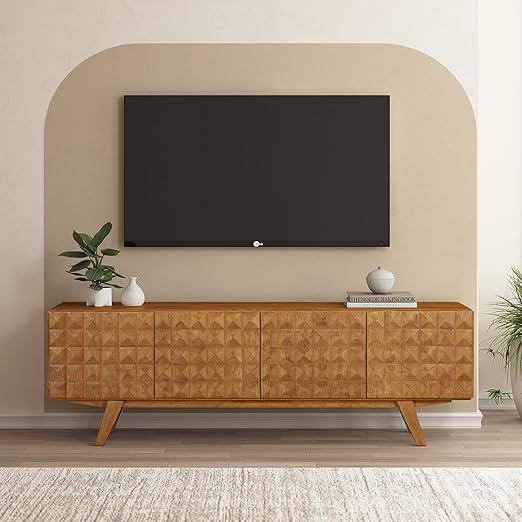 Sapa Mid-Century Modern Solid Wood TV Stand 4-Door Media Console