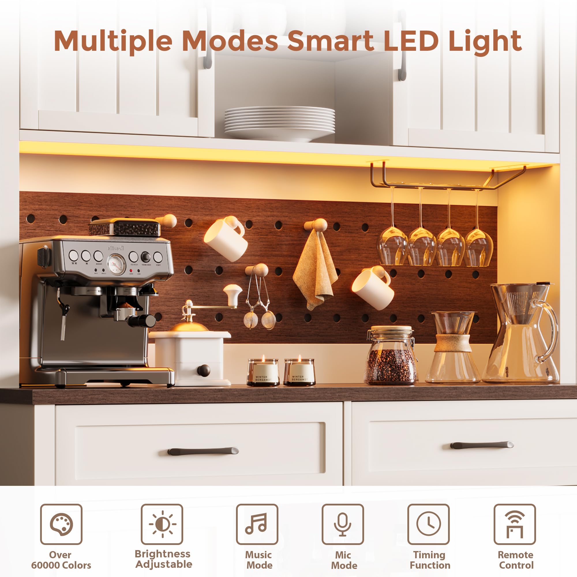 Coffee Bar Cabinet with Power Outlet & LED Light