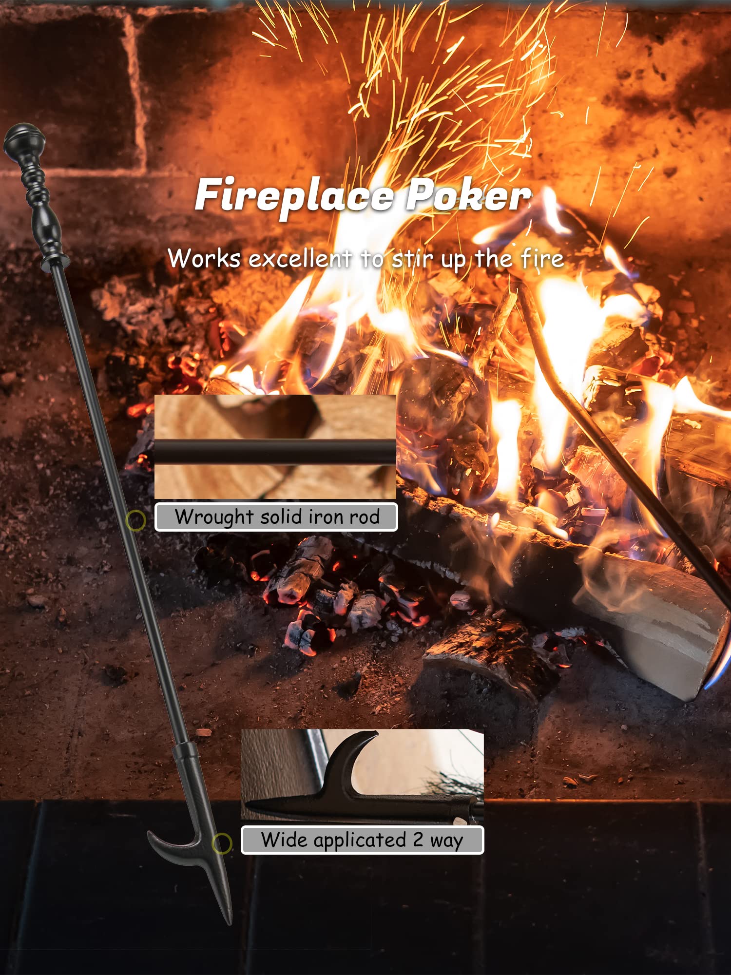 5-Piece Fireplace Tool Set with Stand