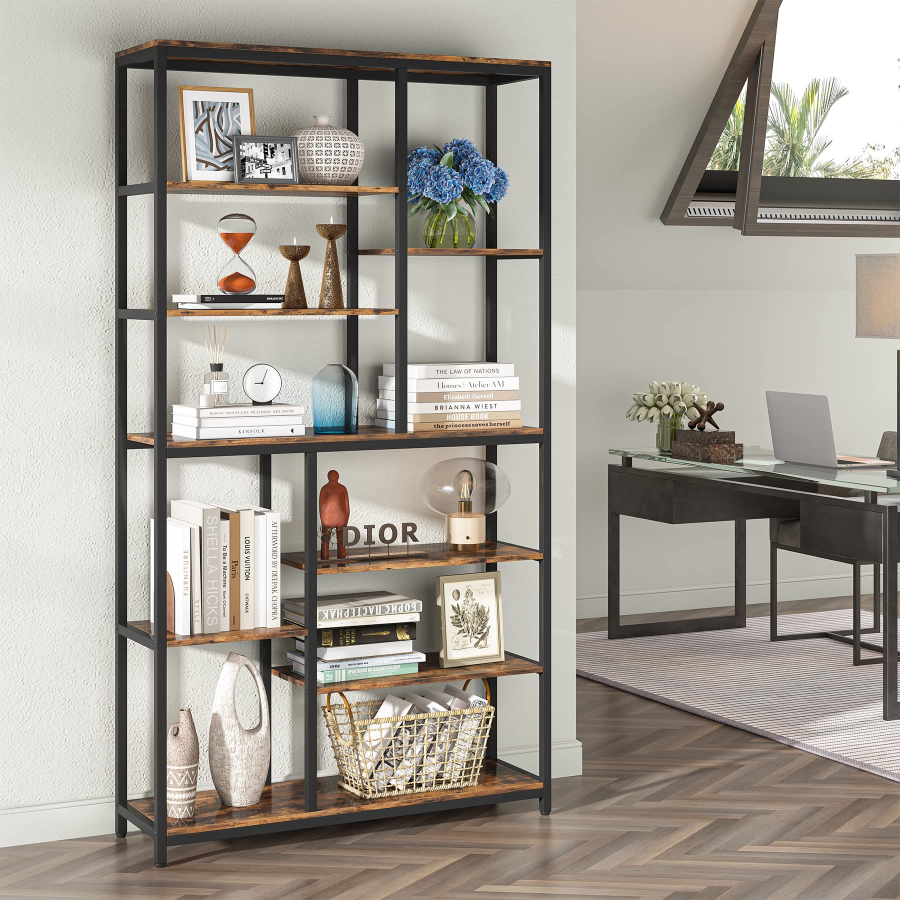 79 Inch Tall Bookshelf 8-Tier Staggered Display Shelving Unit