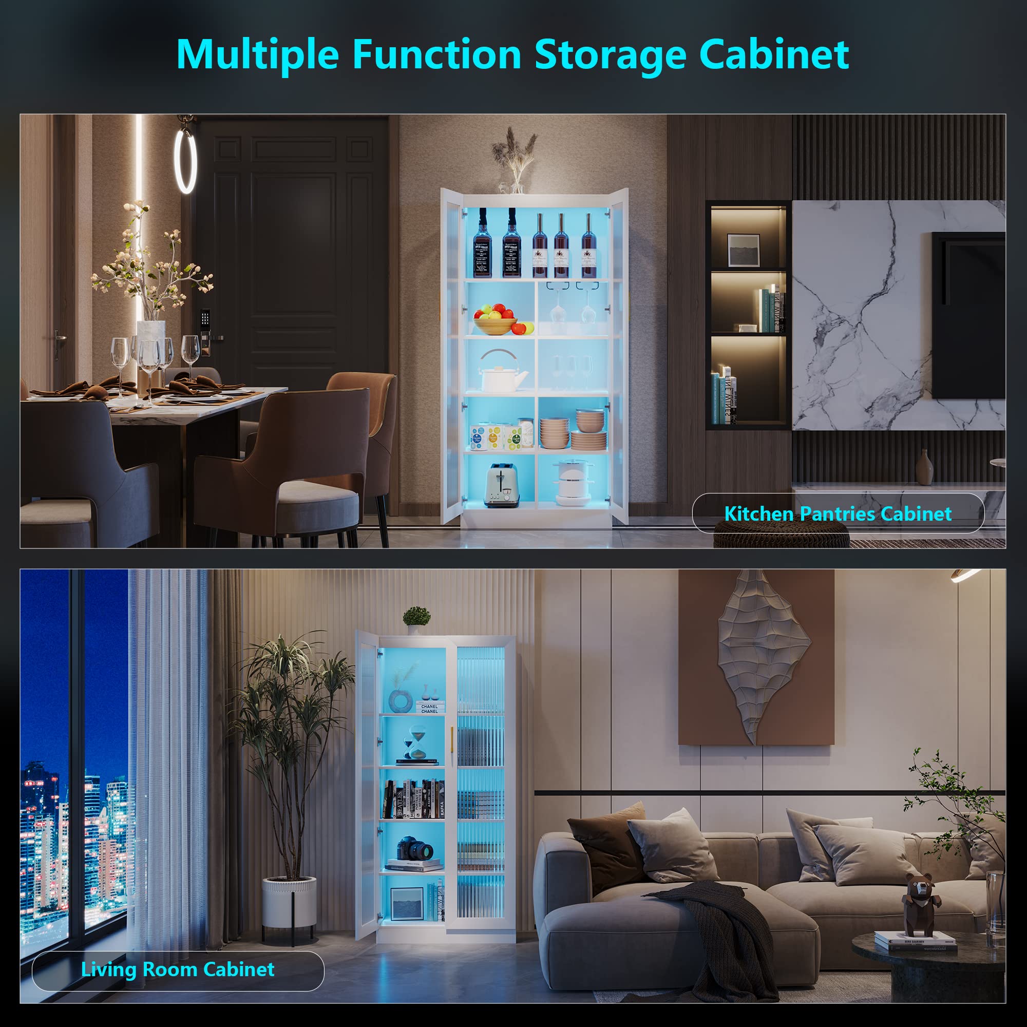 Glass Display Cabinet with LED Lights 5-Tier