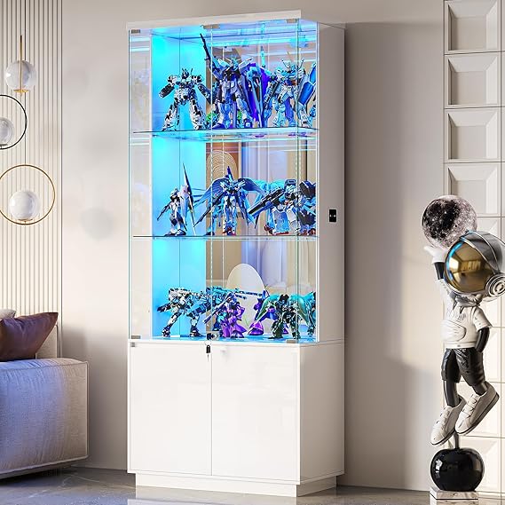 65" LED Lighted Glass Display Cabinet with Lockable Door
