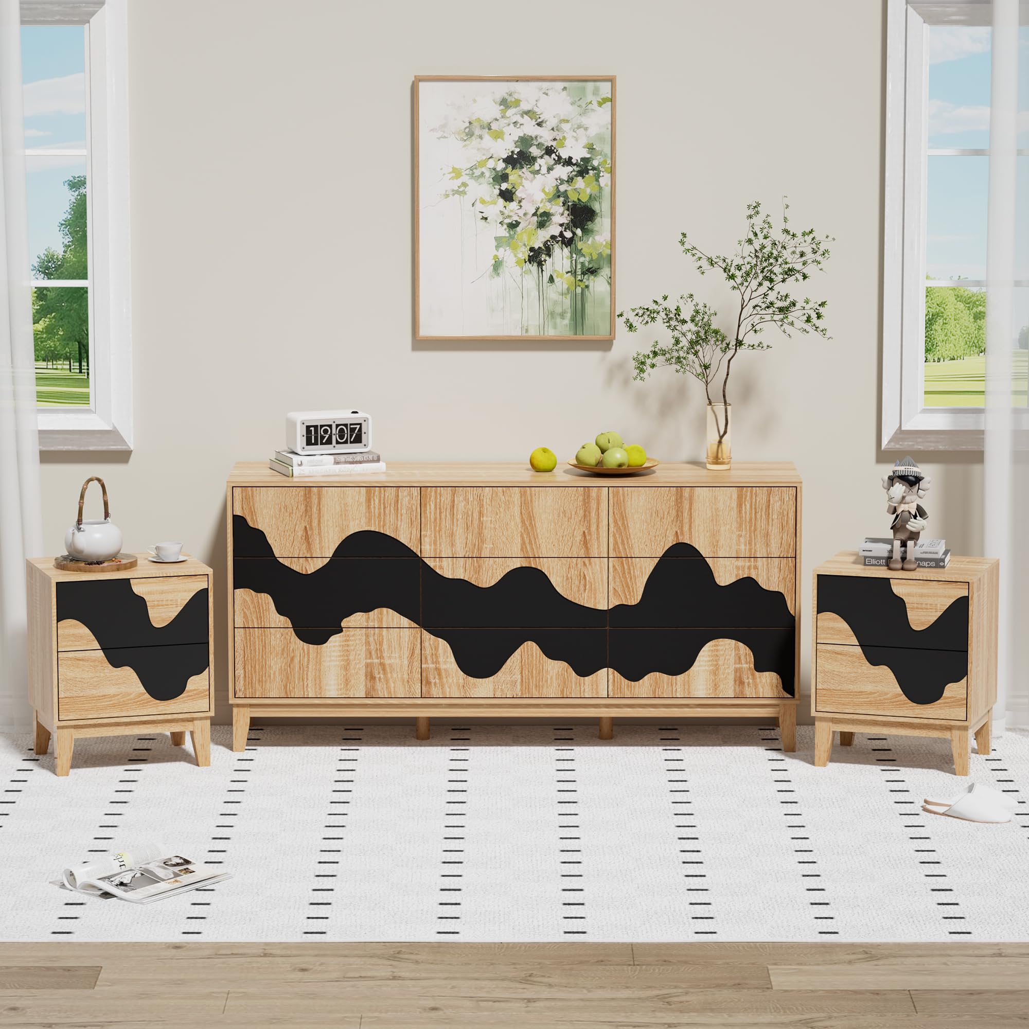 9-Drawer Dresser with 2 Nightstands Set