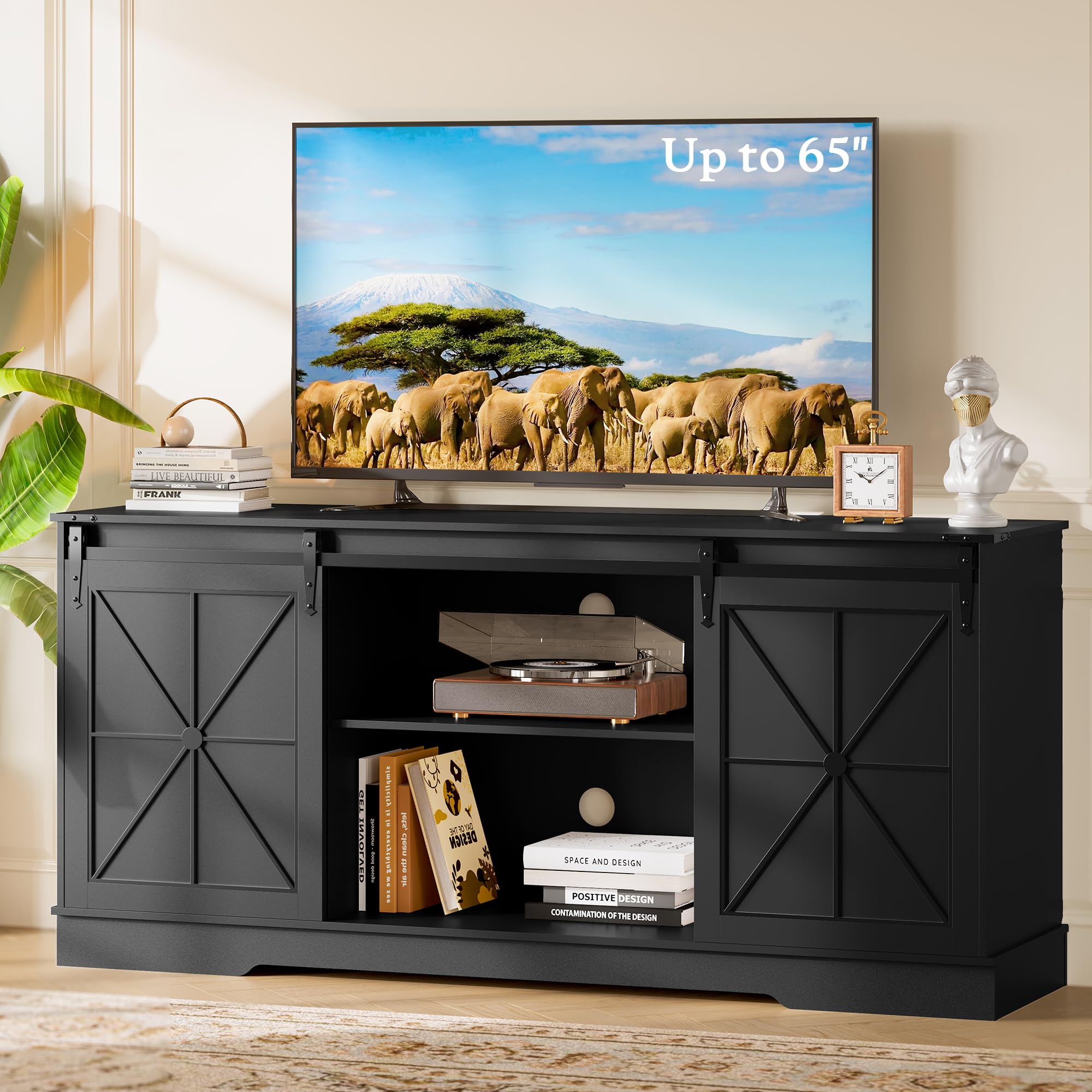TV Stand for 55-65 Inch TV with Sliding Barn Doors