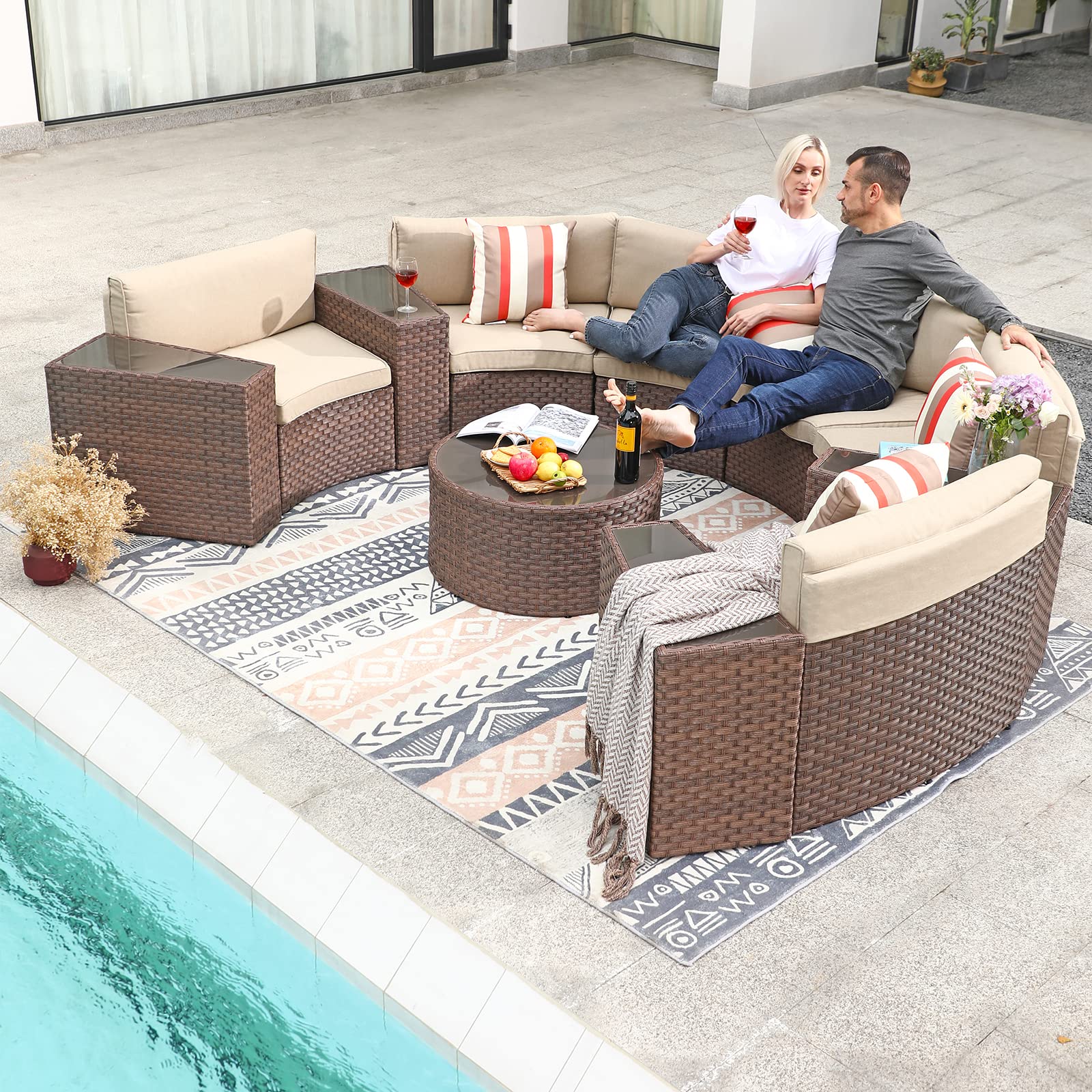 11-Piece Half Moon Outdoor Sectional Set